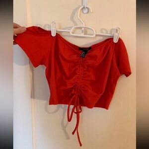 Red Ruched Crop Top
